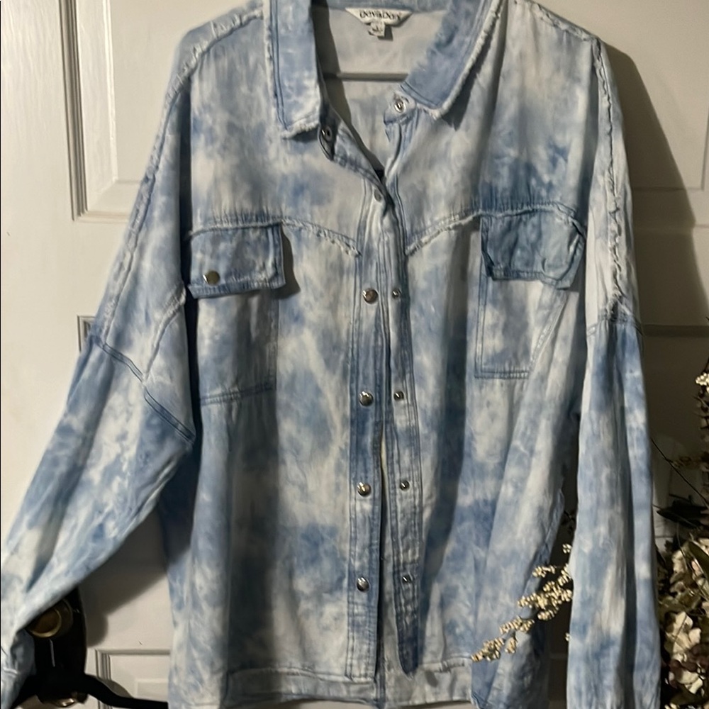 Blue Tie-Dye Button-Up Shirt